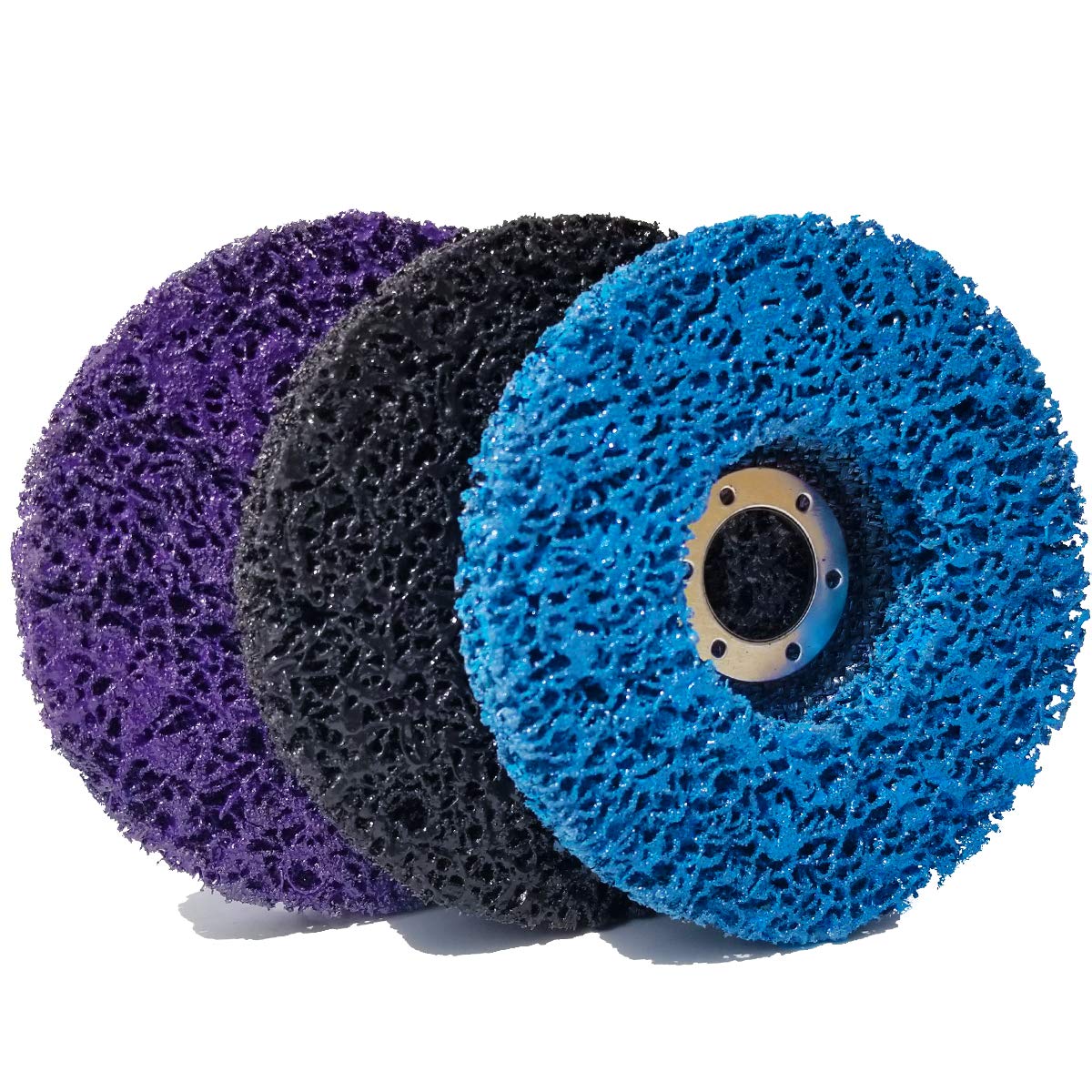M-jump 3 PCS 4-1/2" x 7/8" Black/Blue/Purple Stripping Wheel Strip Discs for Angle Grinders Clean & Remove Paint, Coating, Rust and Oxidation for Wood Metal Fiberglass Work