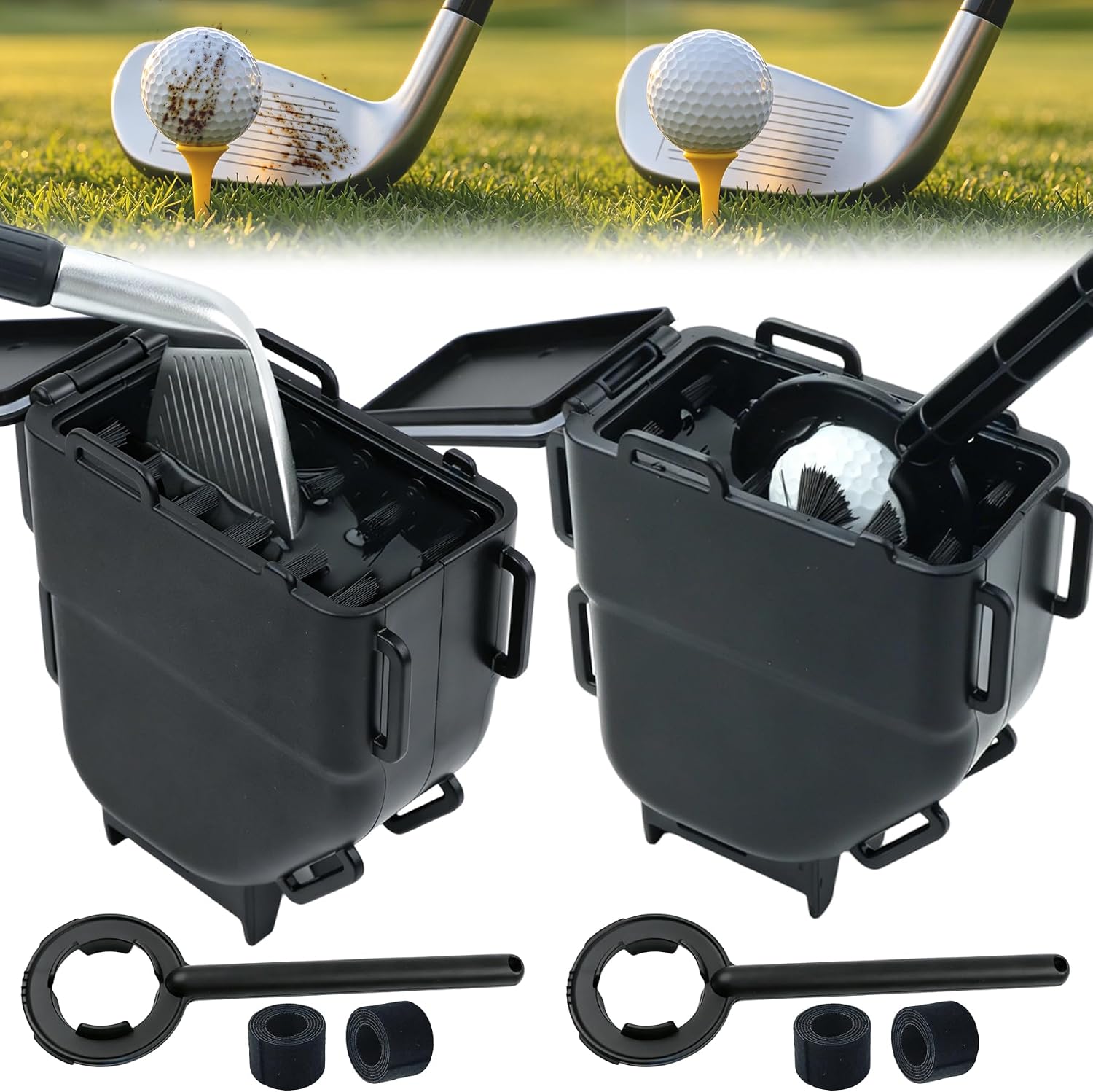 Ruppence Golf Cart Ball Washer and Club Cleaner Kit, Golf Ball Washer, Includes Straps, Improved Brush Design, Perfect for Club Courses, Pros, & Home