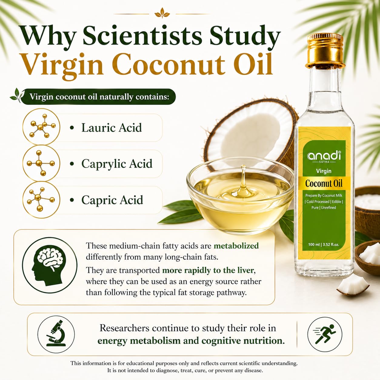 Anadi Sutra Virgin Coconut Milk Oil 100 ml | Traditionally Crafted from Fresh Coconut Milk | Naturally Rich in MCTs | Lightweight Edible Oil for Skin Hair Care & Cooking 4