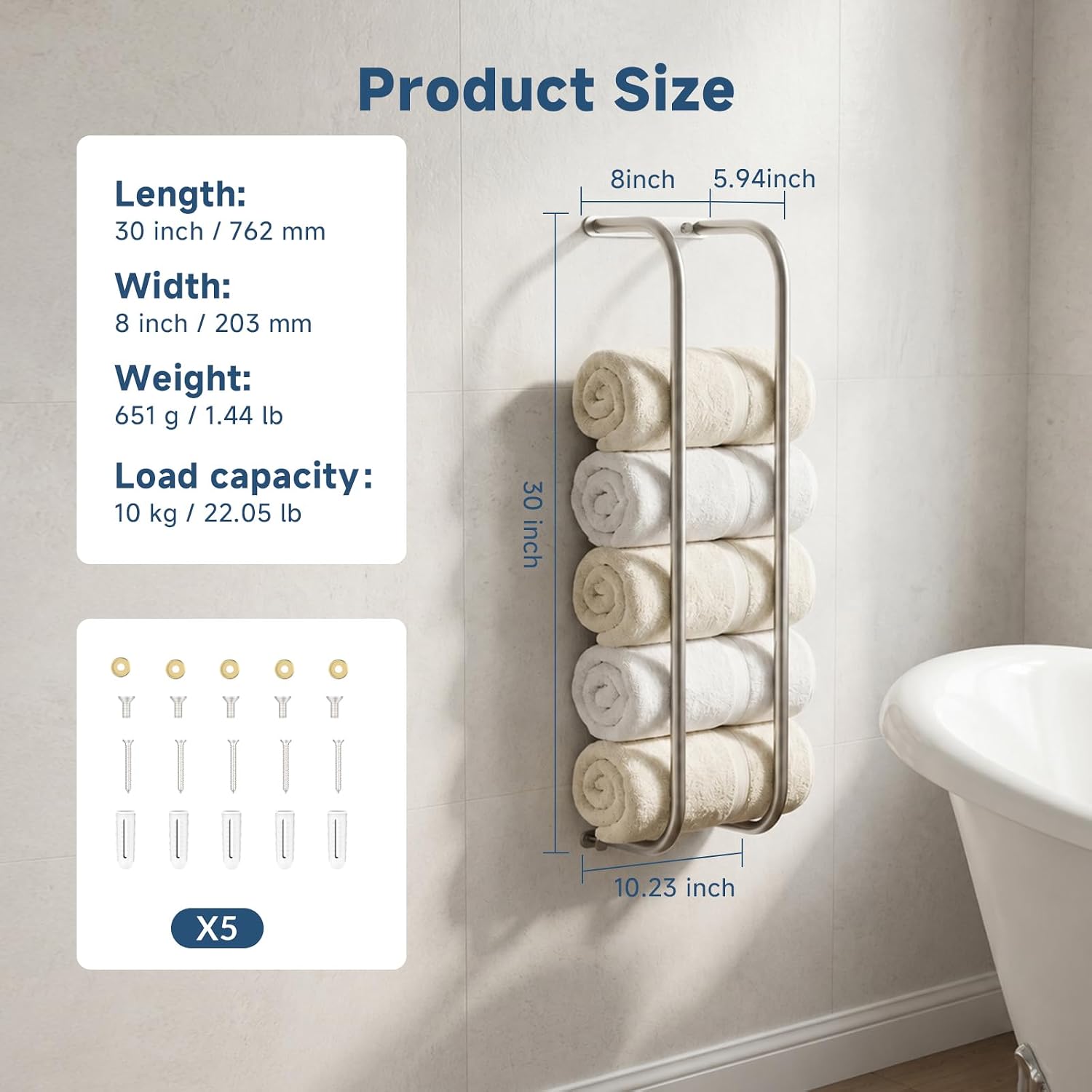 Towel Racks for Bathroom,Wall Mounted Towel Holder with Hooks