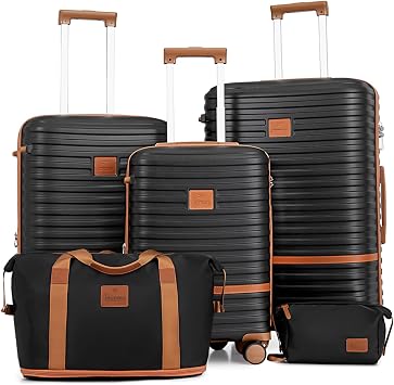 Joyway Suitcase Travel Suitcase from ABS Hard Shell Expandable Trolley Suitcase Set with TSA Lock and 4 Wheels Hand Luggage Sets Includes 1 Travel Bag and 1 Toiletry Bag Black