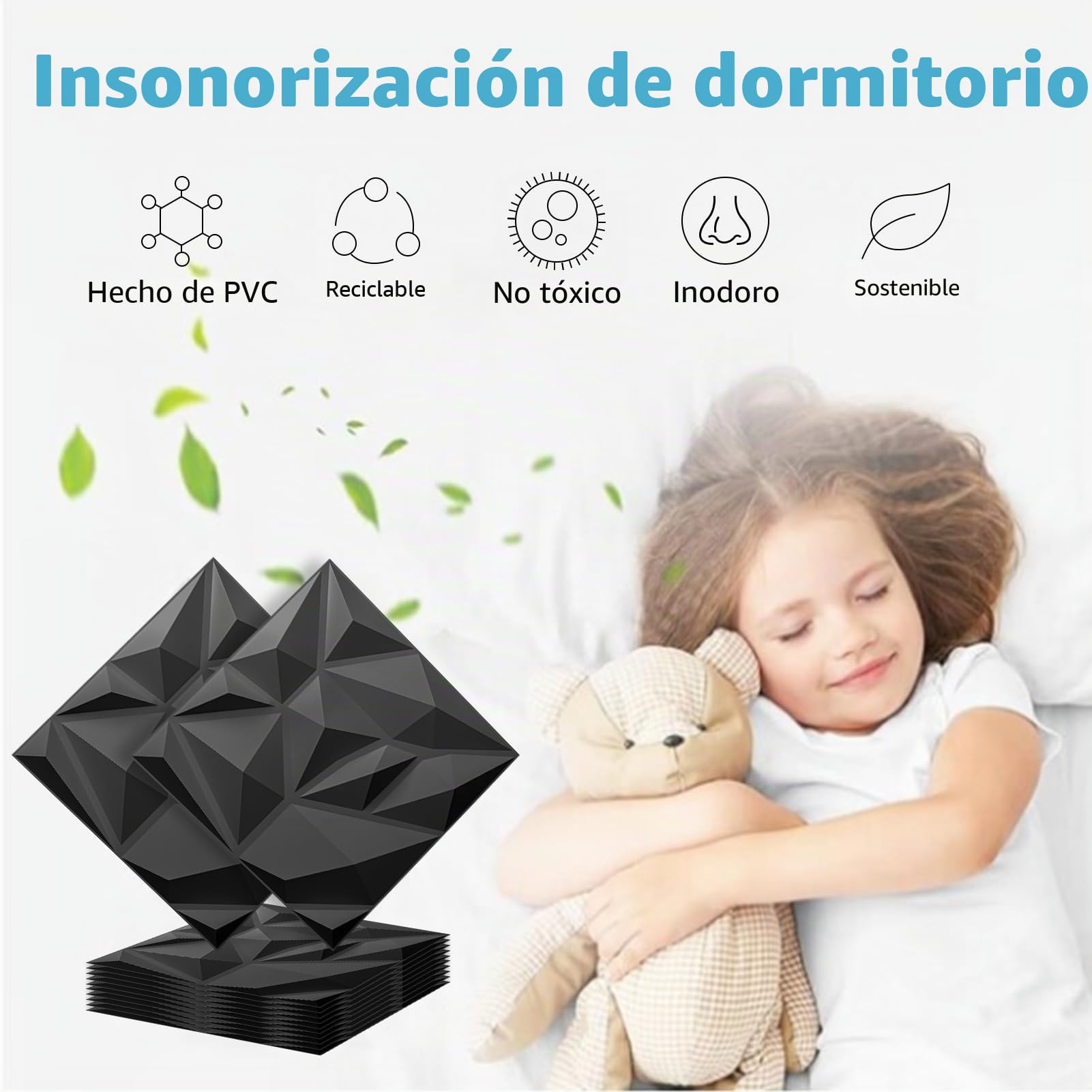 Art3d 100 paneles de pared 3D para decoración de paredes interiores PVC diamante revestimiento de pared para gaming salón TV fondo de pared 30 x 30 cm negro | 100 Piezas, PVC, 9 m², 30x30 cm | Impermeable, Reciclable, Inodoro | Ideal para Gaming, Salón, F