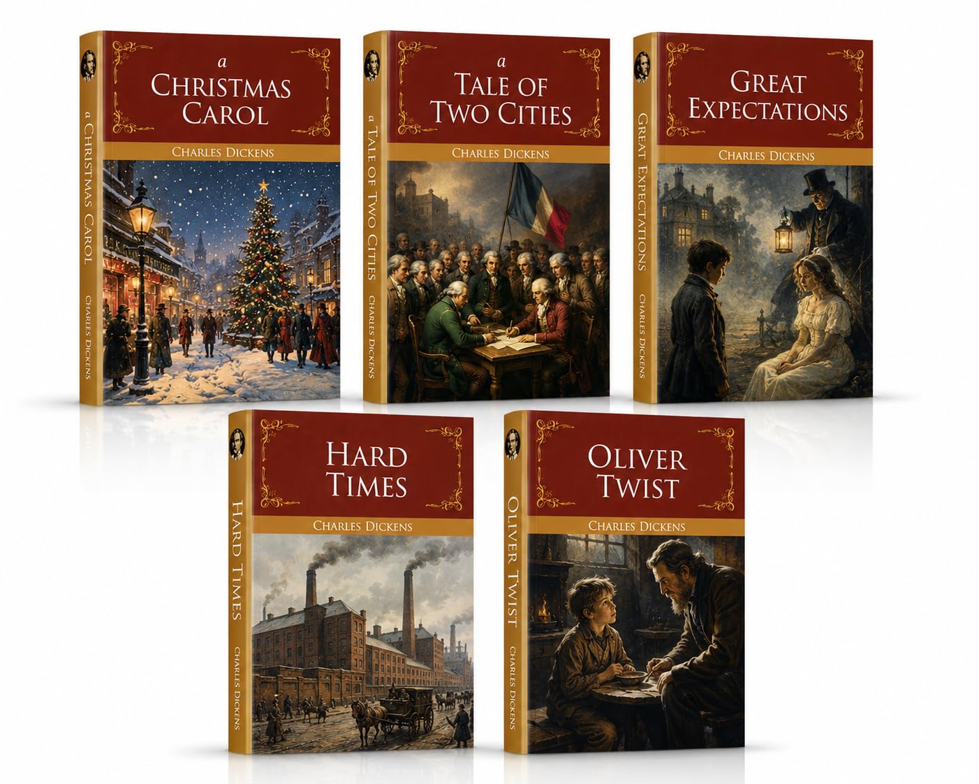 Charles Dickens Collection (Set of 5 Books) | A Tale of Two Cities, Great Expectations, Oliver Twist, A Christmas Carol & Hard Times | Classic English Literature Paperback Combo