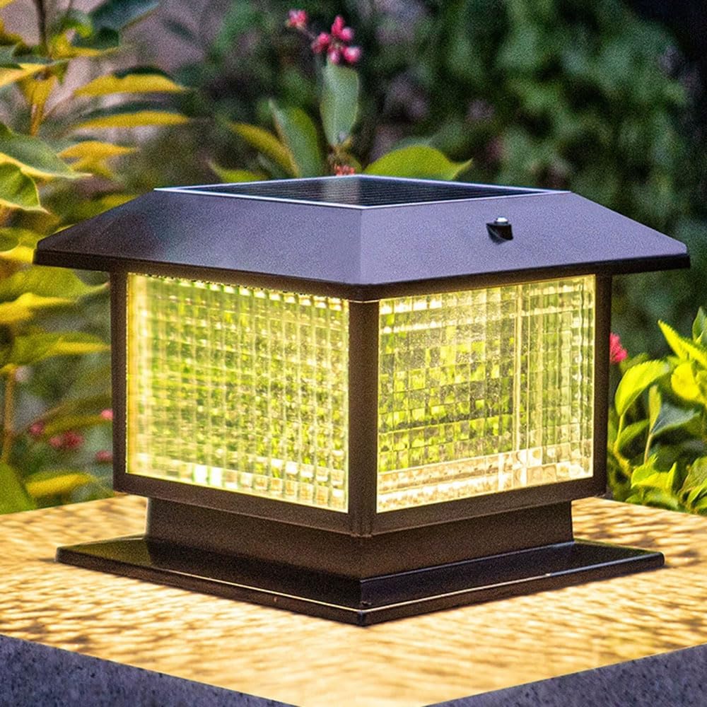 Minimalistyczna lampa stojąca, nowoczesna latarnia z czarnego aluminium ze szkłem, wodoodporna kolumna świetlna IP54, do willi, podwórka, bramy i krajobrazu - oświetlenie zmierzchu