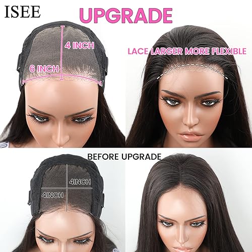 Miniatura 6 de ISEE HAIR Peluca de encaje frontal HD Wear & Go sin pegamento, pelucas de encaje lacio brasileño para mujeres, sin pegamento, 4x6, encaje