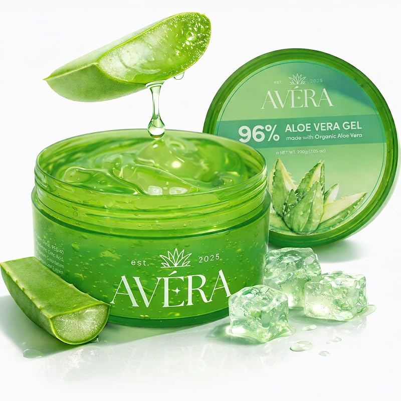 Gel de aloe vera Avera para couro cabeludo, cabelo, rosto e corpo, com aloe vera 96%, 200 mL