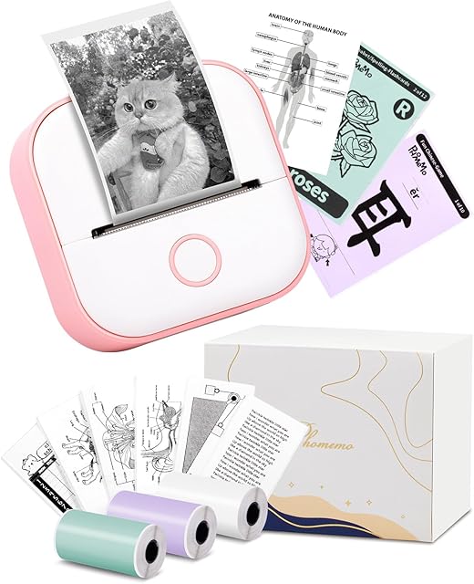 Memoking Mini Portable Printer - T02 Small Photo Printer for Phone, Thermal Wireless Note Printer for Childrens Day Birthday, Compatible with iOS & Android, Pink