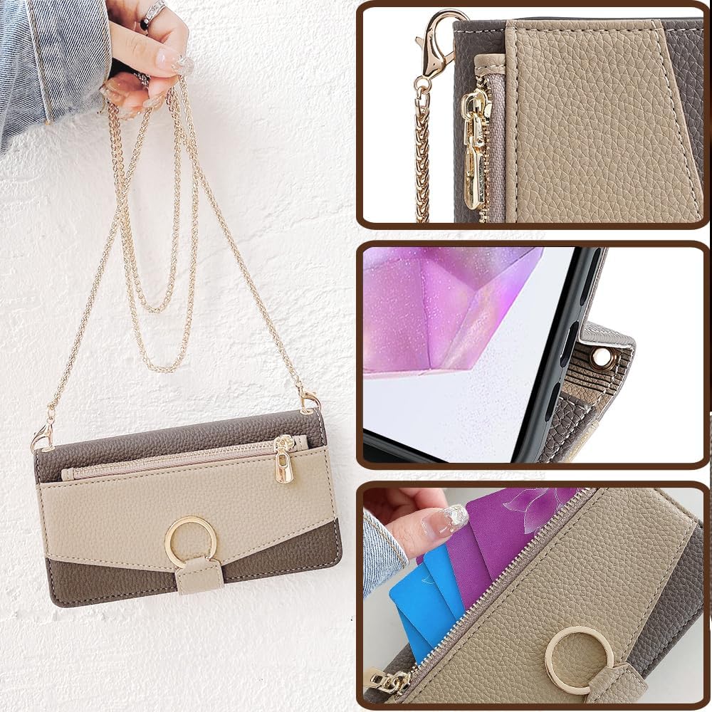 Asuwish Phone Case for Samsung Galaxy A35 5G Wallet Cover with Screen Protector and Mirror PU Leather Flip Cover Ring Credit Card Holder Crossbody Strap Stand Cell A 35 35A A355G Women Girls Gray