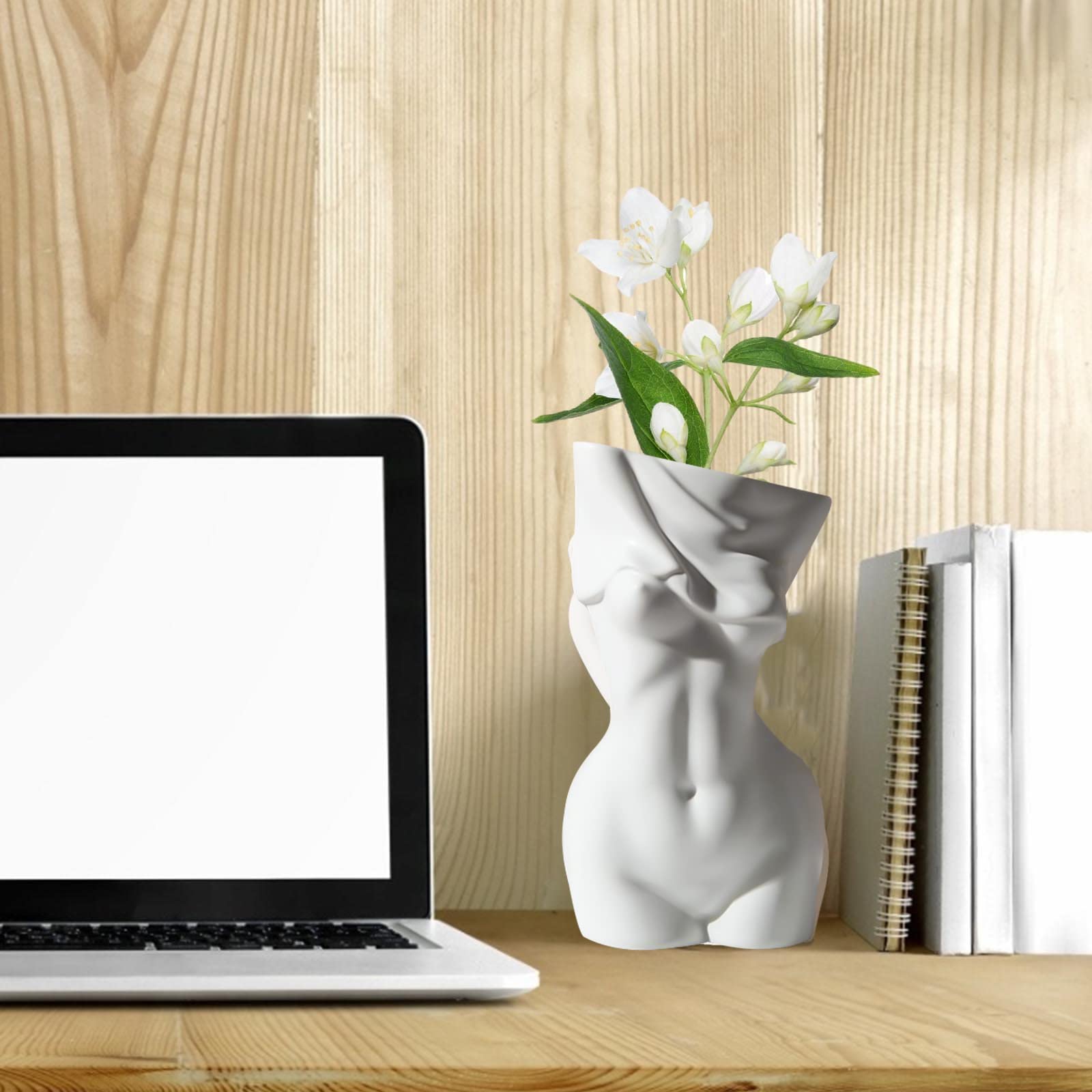 Vaso In Ceramica Bianco Minimalista – 12x14,5x7,5 Cm – Moderno Per Fiori, Piante, Pennelli O Scrivania - 2