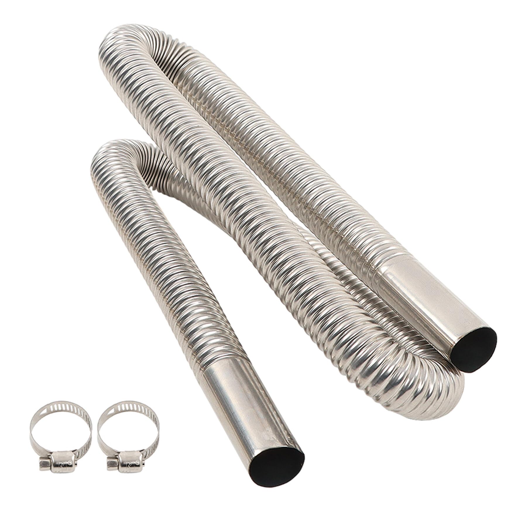 Apriciter Diesel Heater Exhaust Pipe, 120cm Car Exhaust Pipe with 2 Clamps, Stainless Steel Exhaust Pipe, Air Heater Exhaust Pipe, Parking Heater Exhaust Pipe Gas Vent Hose Exhaust Hose for Auto