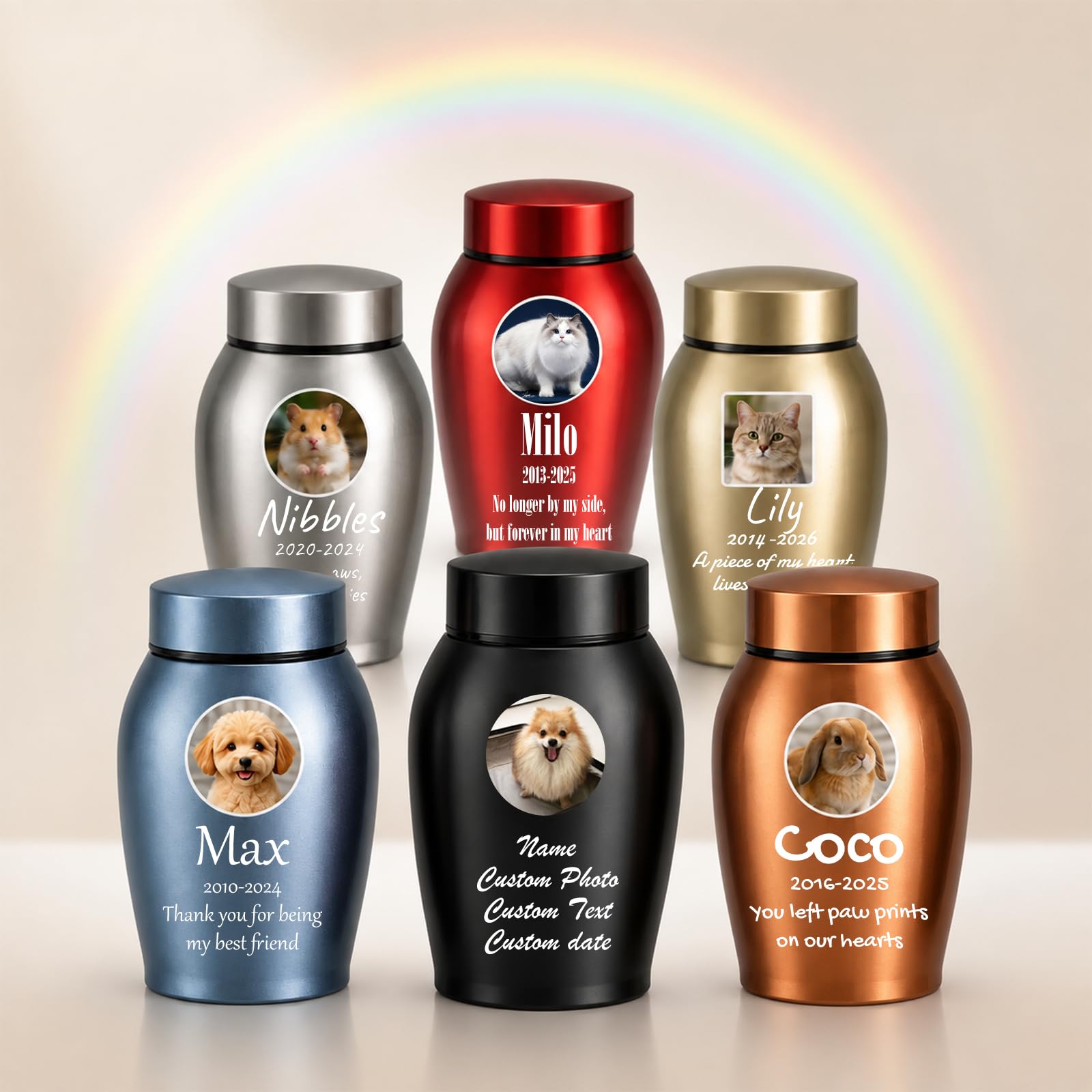 ZFN Personalised Pet Memorial Urns for Ashes Custom Color Photo Name Date