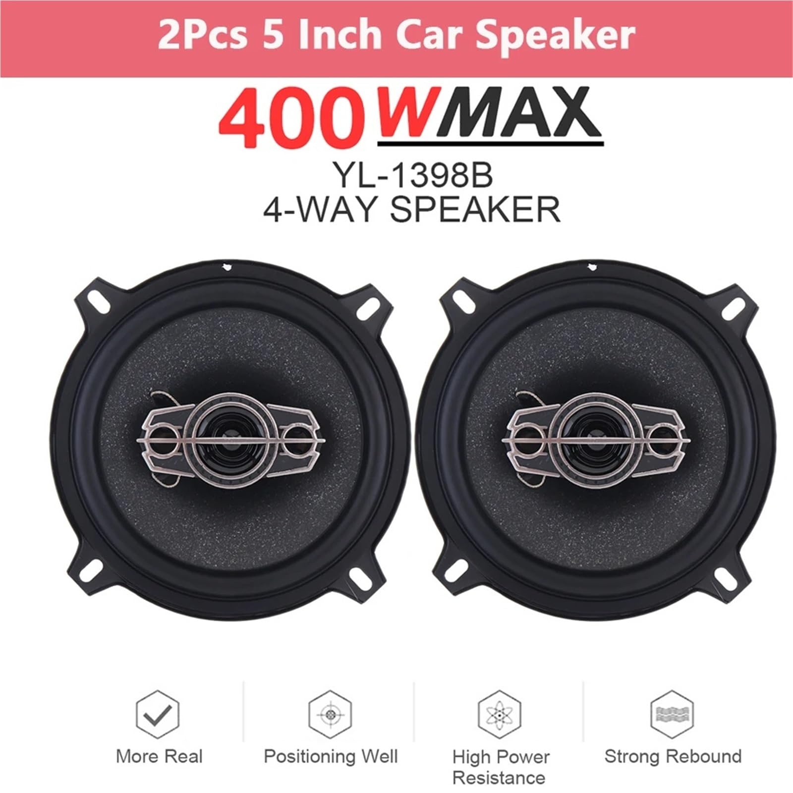 Głośnik Głośnik Wysokotonowy 2 szt. Głośniki samochodowe 4/5/6 cali 4-drożny subwoofer Audio muzyka stereo pełna częstotliwość współosiowy głośnik samochodowy Hifi(2pcs 5 Inch)