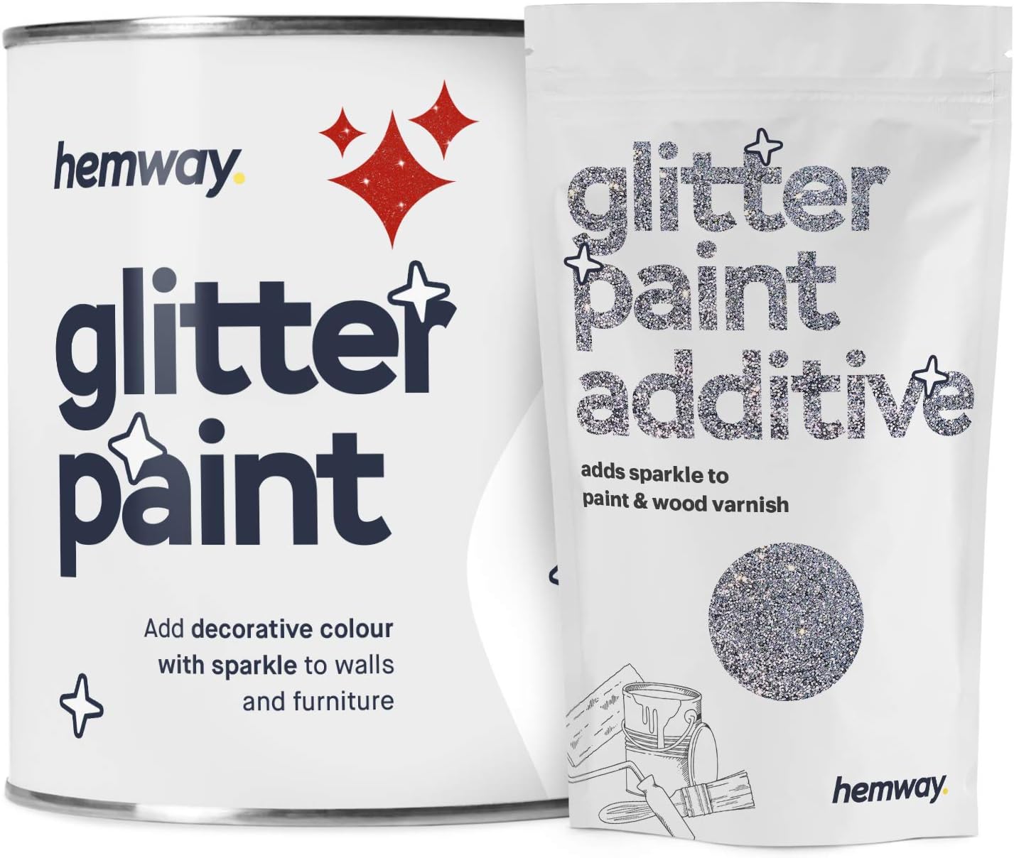 Hemway Silver Glitter Paint 1L Matte Walls Wallpaper Bathroom Furniture
