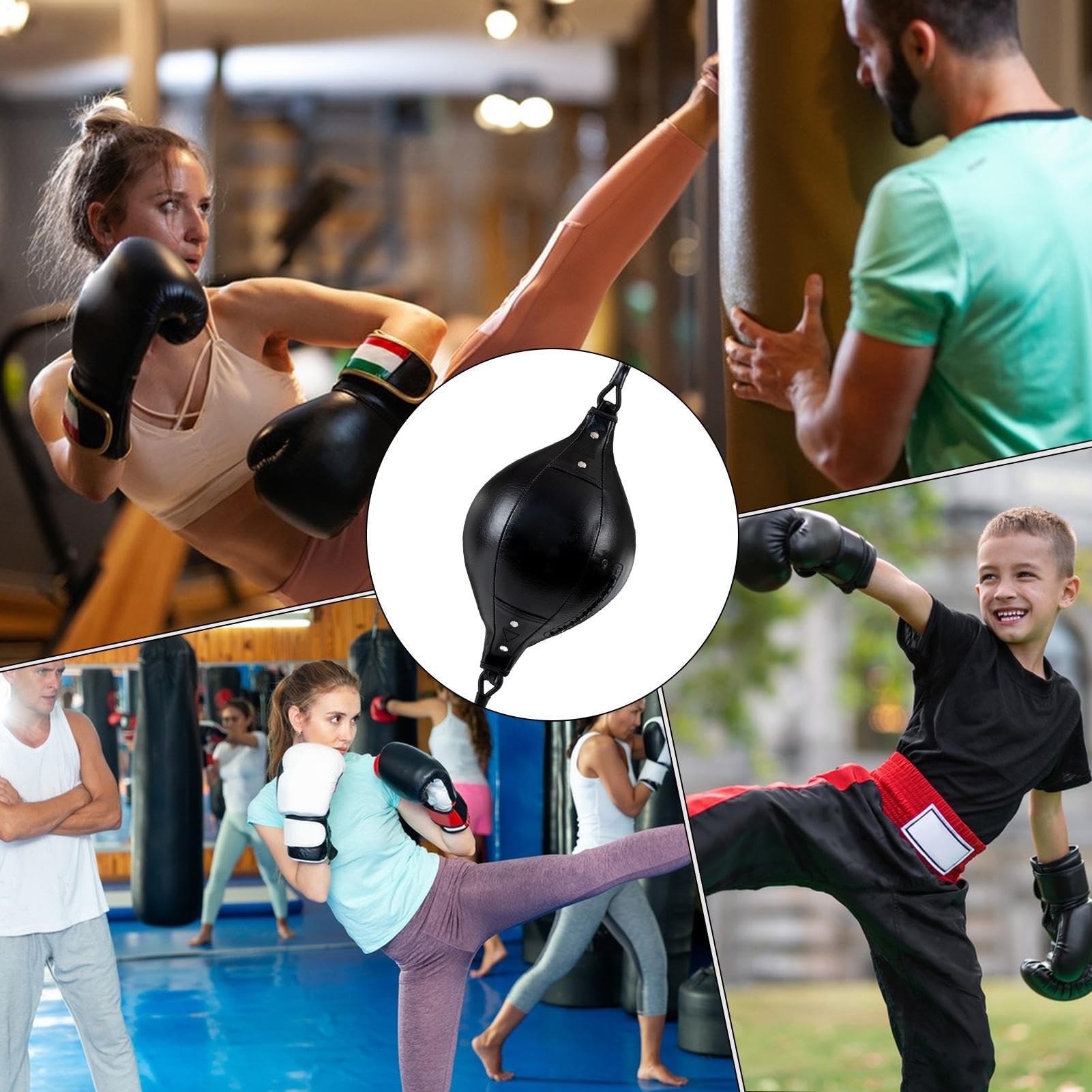 Boxing - Elastischer Boxball | Flexibler Doppelendball Aus PU Leder Für Fitness Koordinationstraining Kerntraining Heimtraining Garten