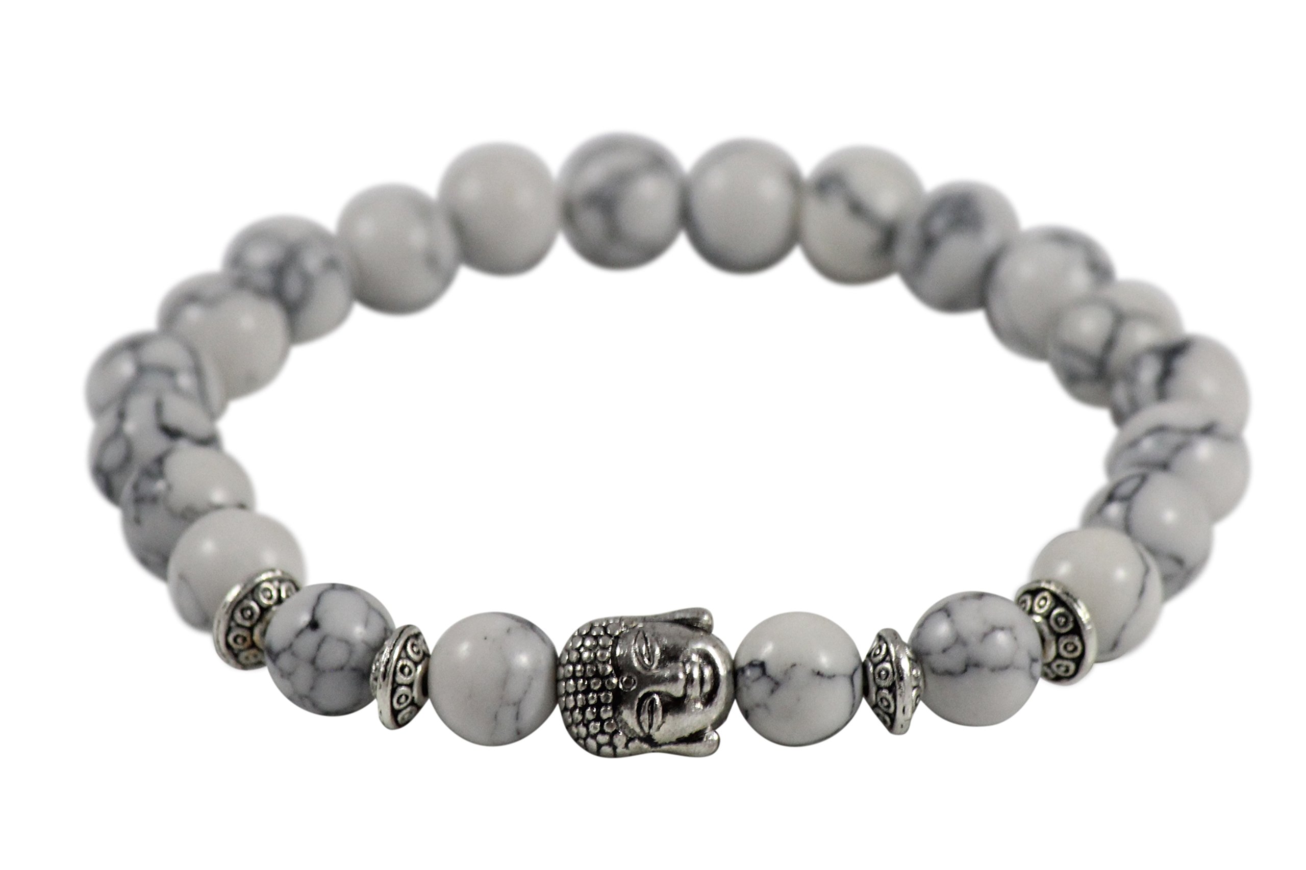 Maya Bracelets Buddha Head Charm Marble Stone Elastic Bracelet