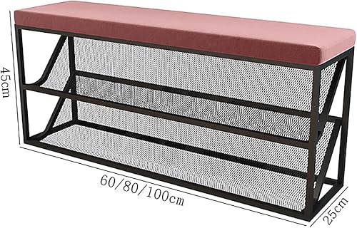Miniatura 2 de Banco otomano de almacenamiento para pies en el extremo de la cama, banco de zapatos de entrada con cómodo cojín, 3 niveles, de malla metálica,
