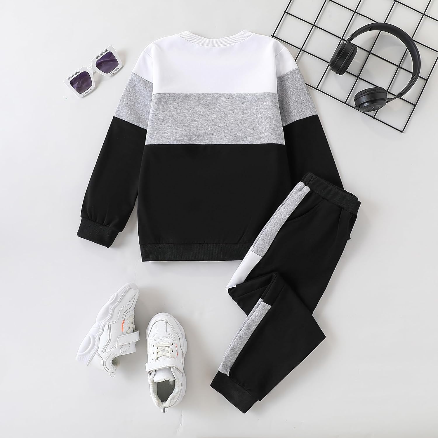 Boys Clothes Long Sleeve Color-Block Sweatshirt & Pant Clothing Set 2Pcs Fall Clothes for Kids Size 5-12 Years - Image 6