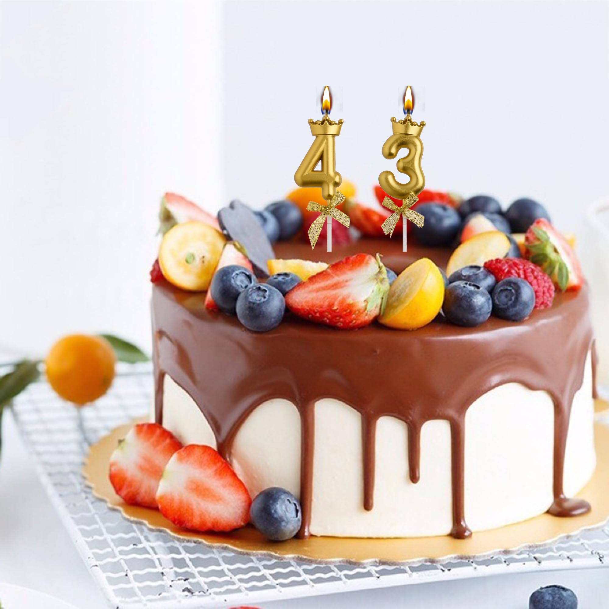 34 Geburtstagskerzen, rauchfrei, Gold, 43 Kuchenkerzen
