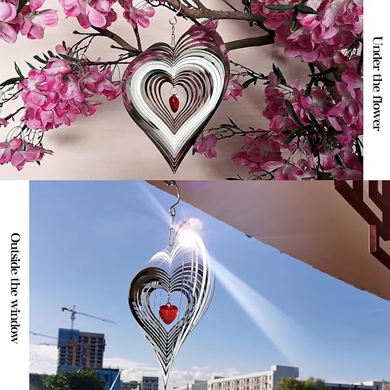 DJUAN Wind Spinner Outdoor Metal Decorations,3D Red Heart Wind Spinners for Yard and Garden, Mirror Stainless Steel Wind Sculptur Spinner Indoor Outdoor Garden Decoration Crafts Ornaments Worth Gift