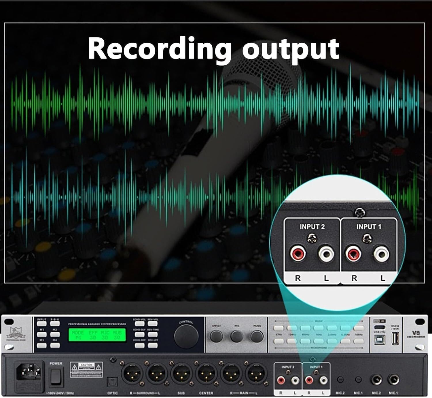 Professional Audio Equalizers,16-Band Stereo Graphic EQ, 15 Custom Effects, PC Debugging, 3-Stage Digital Feedback Suppressor, 7-Segment 3D Pitch Shifting, for Recording Studio