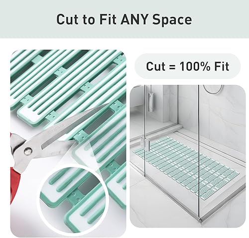 Miniatura 6 de XIYUNTE Tapetes de baño de goma para bañera, 36 x 16 pulgadas, tapete de ducha antideslizante con ventosas, tapete de ducha para bañera, drenaje