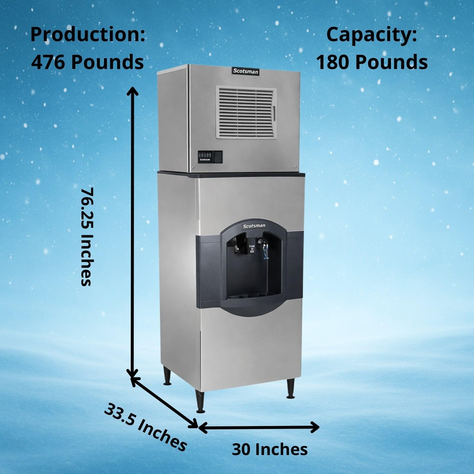 Scotsman Prodigy Elite Small Cube 30" Ice Maker - 476 Lb/Day, 180 Lb Hotel Bin W/Water Dispenser, 208v on Fridge.com - View 4