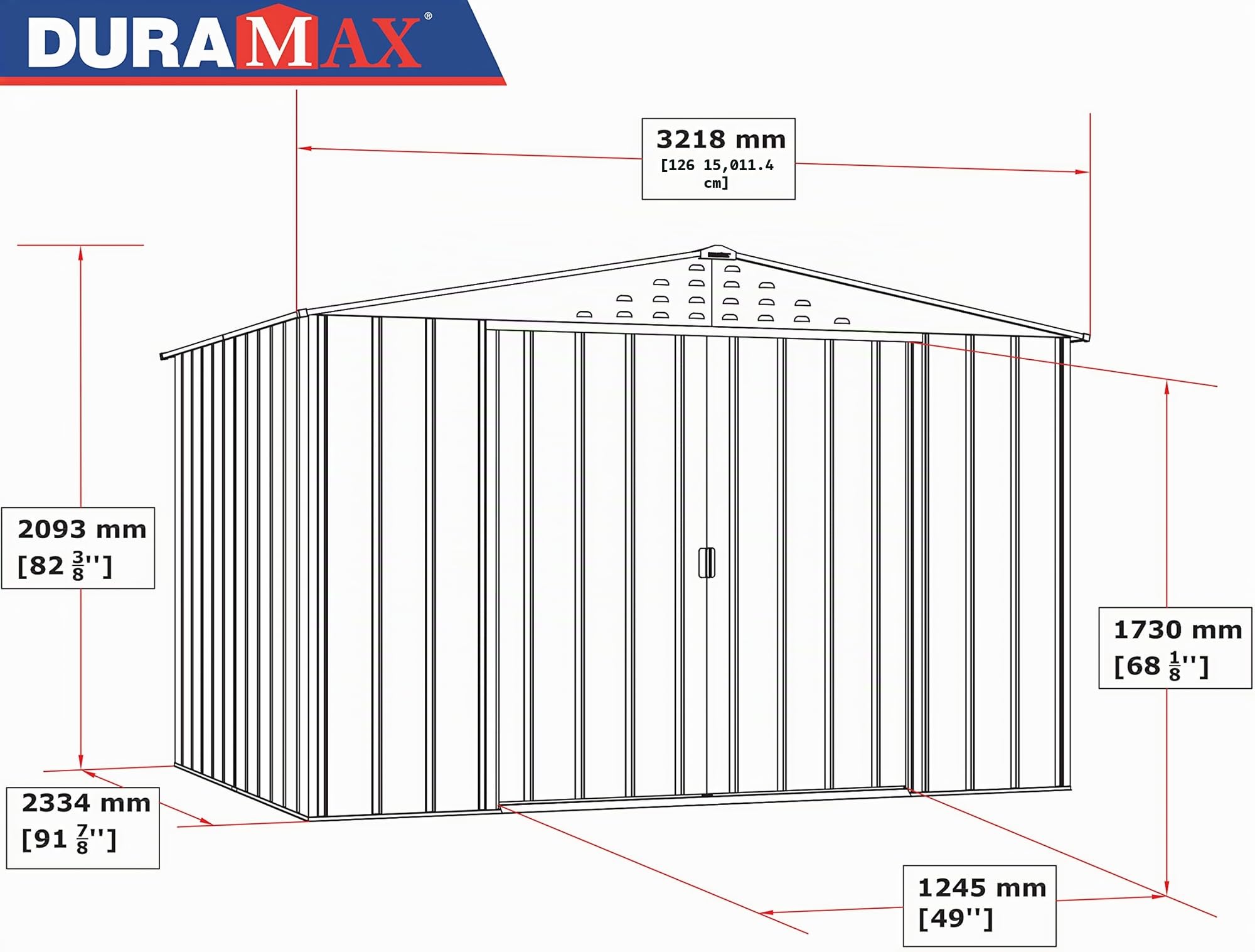 Duramax TOP Shed 10 x 8 (7.28 m²) Abri de jardin en métal, fabriqué en acier galvanisé, structure de toit renforcée, abri de jardin en métal sans entretien et résistant aux intempéries, Anthracite