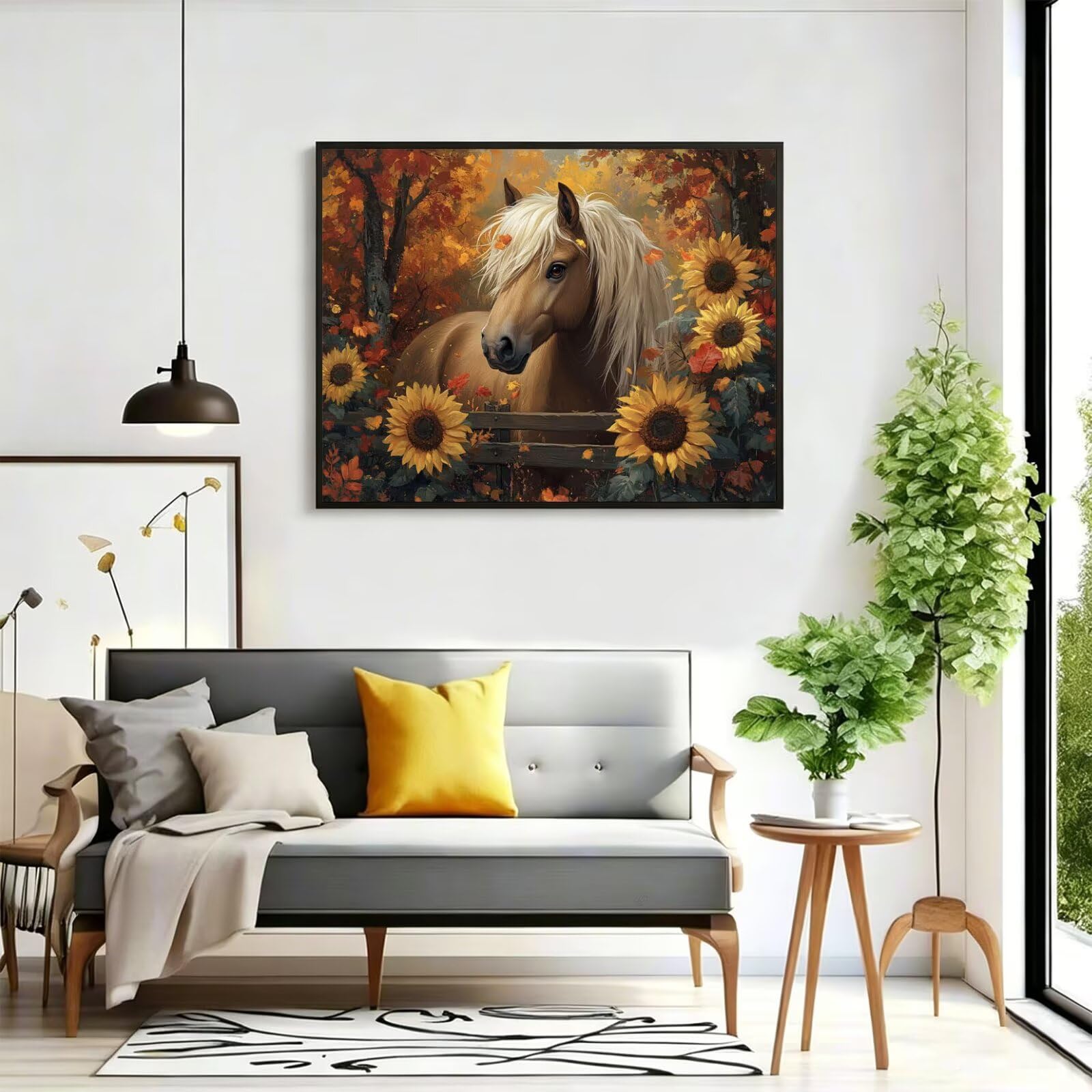 Pintar por Numeros Girasol Pinturas Acrilicas Caballo Pintura por Numeros Lienzos para Pintar, Pintura Acrilica Manualidades, Decoración para Hogar, Regalos Cumpleaños, 90x120cm Sin Marco, q-884