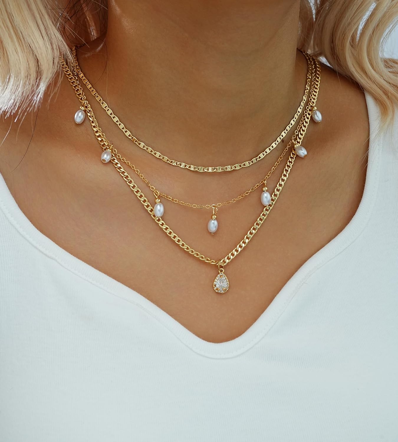 YEEZII Layered Gold Necklaces for Women Trendy, 3 Pcs 14K Gold Plated Choker Paperclip Box Chain Necklace, Stackable Women's Gold Pendant Necklaces Jewelry Set - Image 5