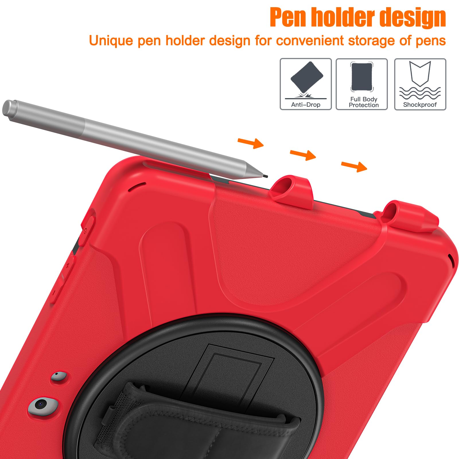 ZenRich Zenrich Coque pour Surface Go 3 2021, Surface Go 2 2020, Surface Go 2018 avec porte-stylo et porte-stylet - Robuste et résistant aux chocs - Avec poignée et bandoulière - Rouge