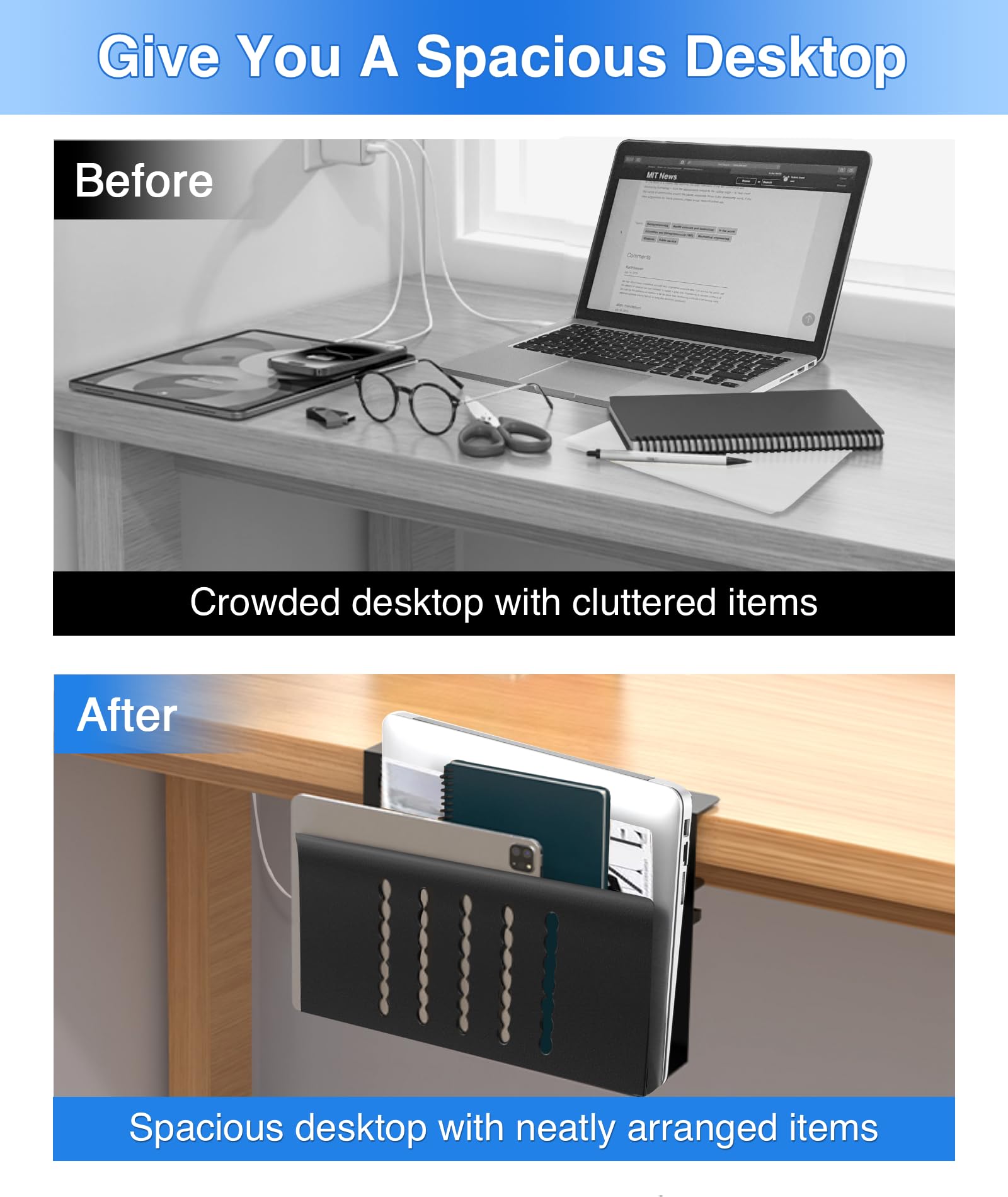Torchesy Laptop Stand Vertical Under Desk Storage Under Desk Laptop Mount Desk Side Storage for All Laptops and Tablets Black Single Layer without Pen Holder - Image 2