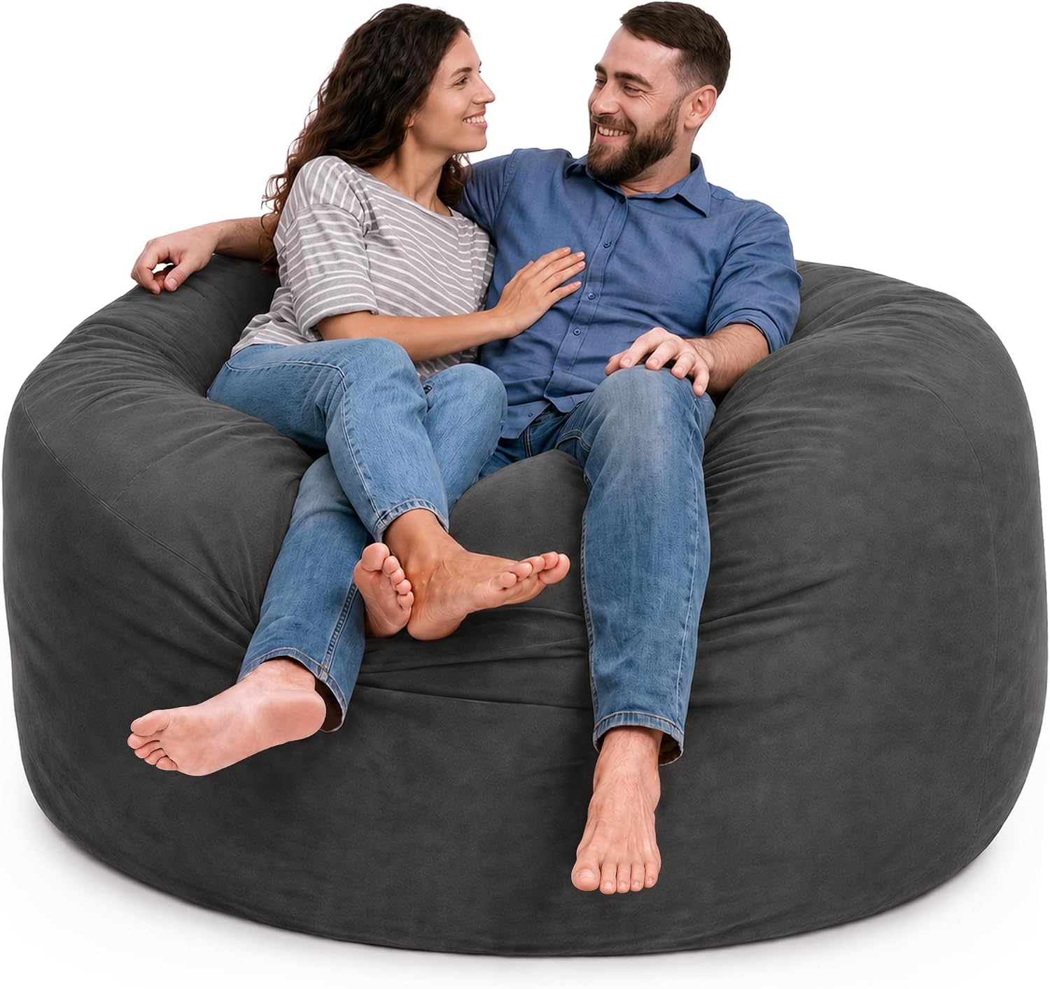 ULTIMATE SACK 6000 6-Foot Bean Bag Chair, Grey Suede Cover – Oversized Foam Lounger, Floor Seat, Small Sofa, or Couch Bed for Living Area, Gaming Room, or Reading Lounge