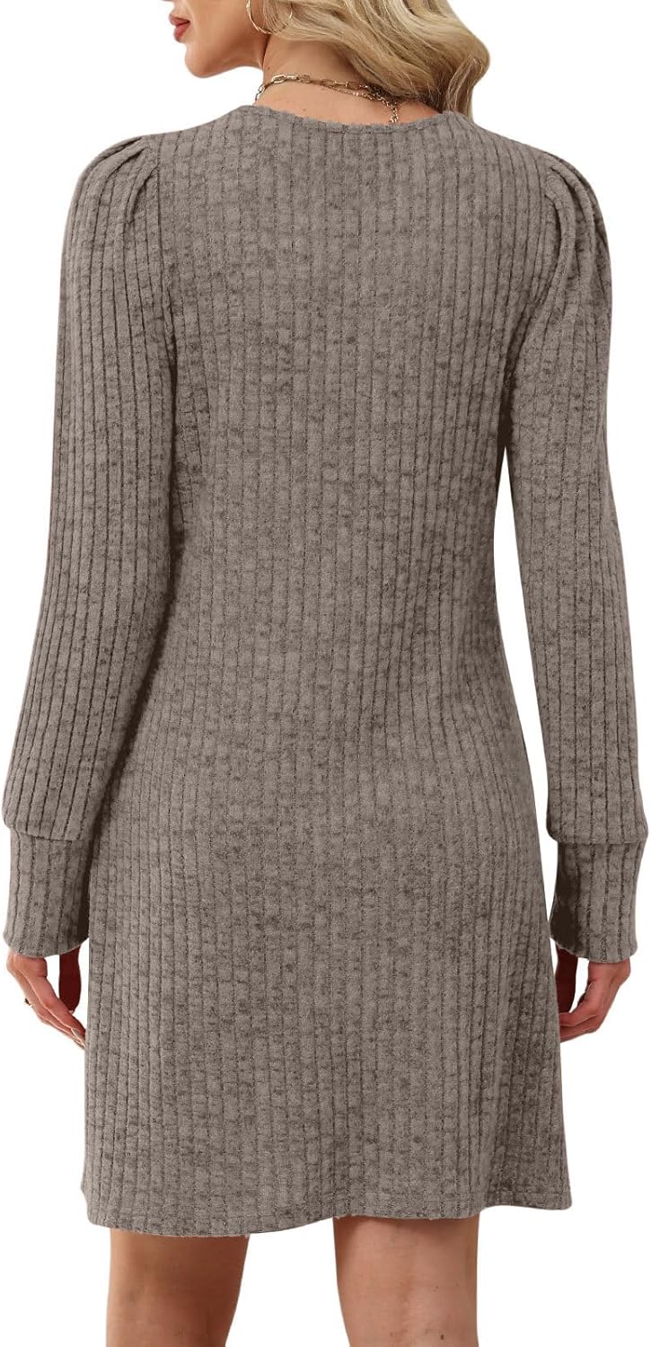 Womens Ribbed Knit Sweater Dress Long Sleeve Square Neck Fall Winter Dresses - Image 5