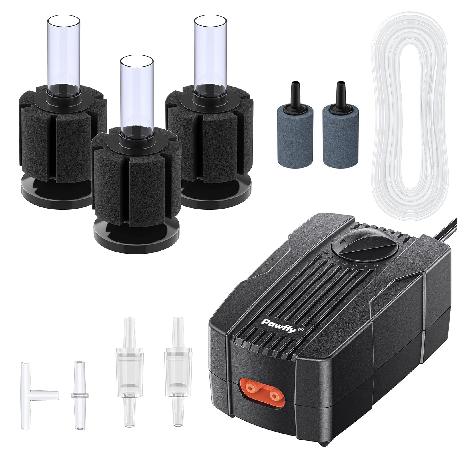 Pawfly 3 Pack Aquarium Sponge Filter Aquarium Air Pump 50 GPH Fish Tank Oxygen Pump