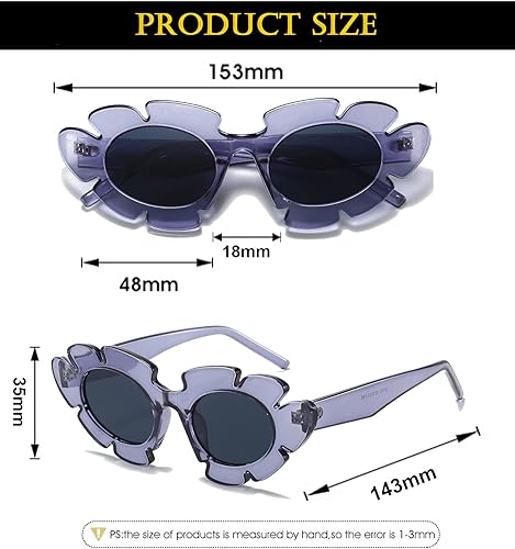Miniatura 6 de EYLRIM Lentes de sol con diseño de flor de ojo de gato para mujer, a la moda, divertidos, lindos lentes de sol con protección UV 400 (04 gris