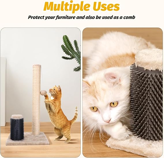 Nobleza Cat Scratcher, Scratching Post for Cats, Natural Sisal Rope with Balls Toy and Silicone Comb for Cats, 60 x 30 x 30 cm, Beige