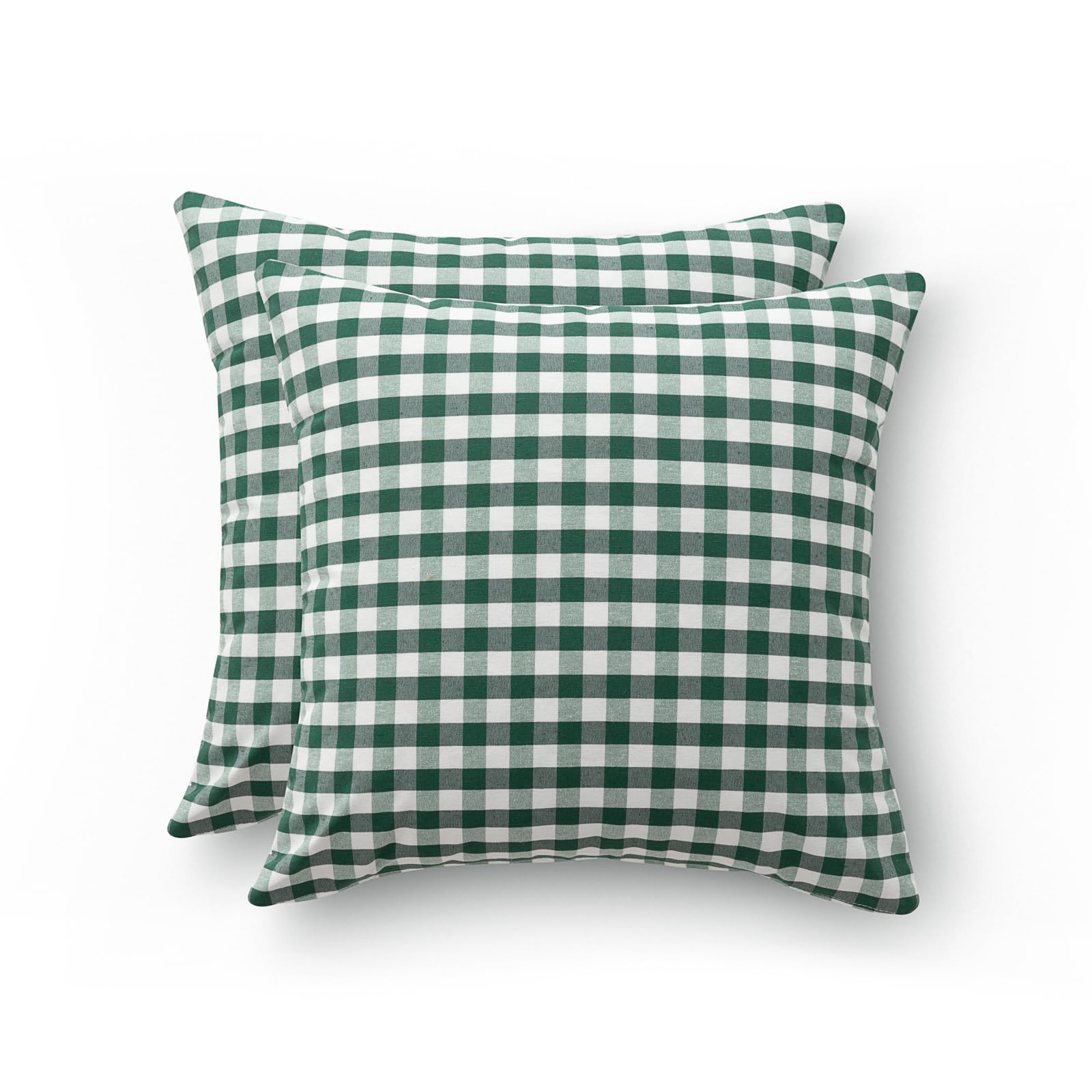 GAMUSI Set of 2 Vichy Checked Cushion Cover 45 x 45 cm – Decorative Cushion Covers Sofa with Zip, Cotton, Breathable and Soft, Green