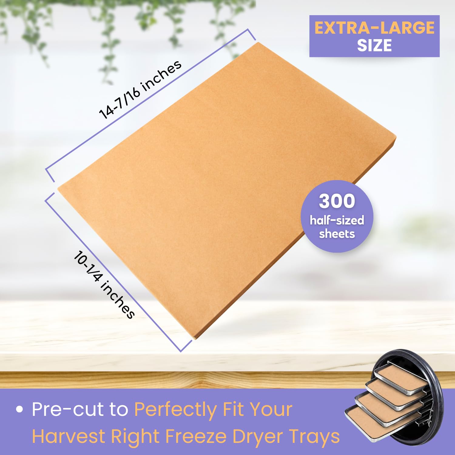 Crunch Co. 300 pack Parchment Paper For Harvest Right Freeze Dryer (XL - Extra Large) (Half Tray Size)