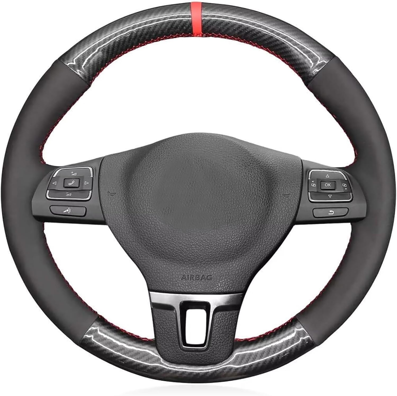 Loncky Custom Stitched Black Genuine Leather Steering Wheel Cover for Volkswagen VW Tiguan/VW Passat/Volkswagen VW CC/VW Eos/VW Golf TDI/Sportwagen TDI/Hybrid/TDI/SE Accessories