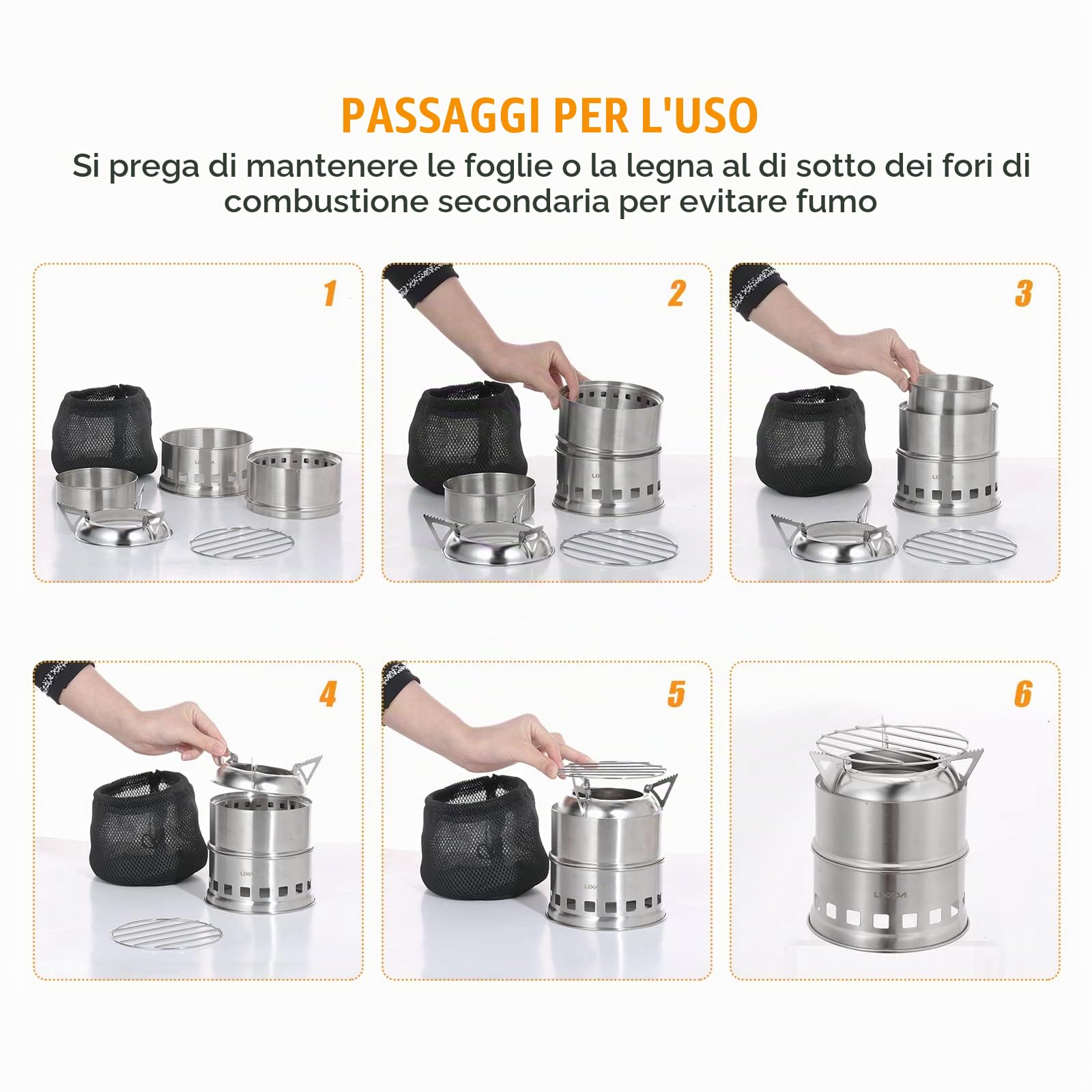 Lixada Stufa Portatile in acciaio inox a legna leggera per Cucinare all'aperto Picnic barbecue Camping