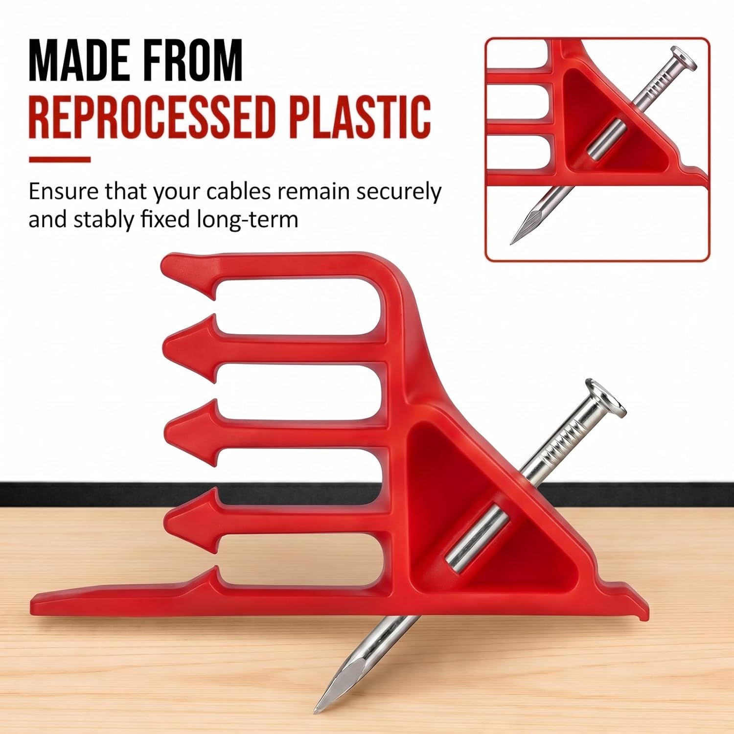 50 Pcs Multi-Cable Staple Electrical Wire Plastic Stacker with Nail Stapler Stacker Insulated Cordless Hammer Staple Sort Out Electric Efficient Wire Organization for Variou Quantitie (Red)