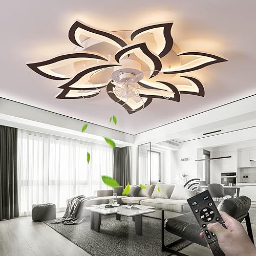 Ventiladores de techo de 32 pulgadas con luces y control remoto, moderno ventilador de techo de montaje empotrado con luz LED regulable, 3