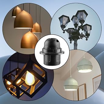 Tabanzhe E27 Lamp Holder Black 1PC E27 Light Bulb Holder Edison Screw Bulb Socket Fitting with Shade Lampshade Ring for Table Ceiling Pendant Light Fittings Parts [Energy Class F]