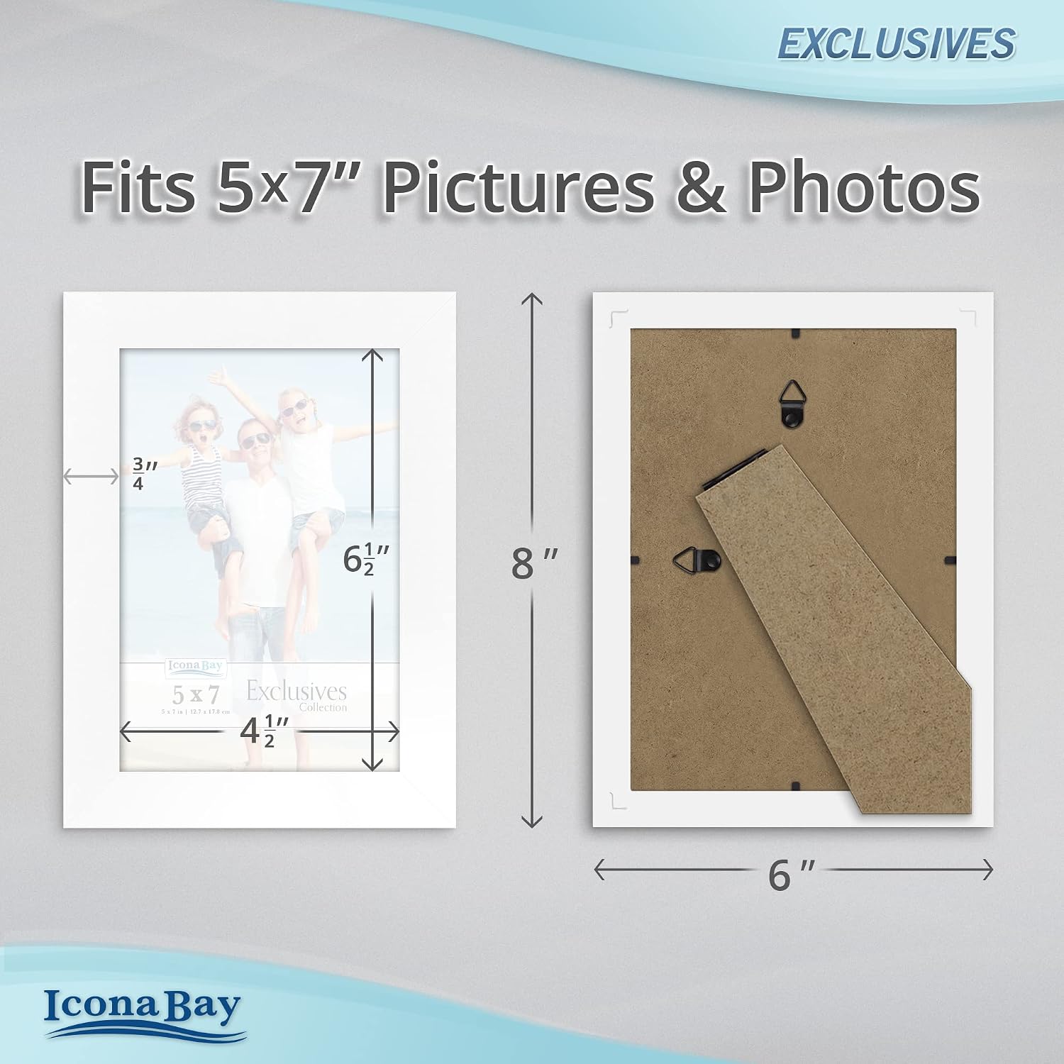 Icona Bay 5x7 Picture Frames (White, 3 Pack), Sturdy Wood Composite Photo Frames 5 x 7, Sleek Design, Table Top or Wall Mount, Exclusives Collection