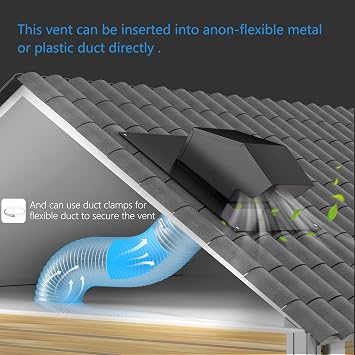 Roof Vent Cap - Hon&Guan Roof Vents 8 Inch,Galvanized Steel 8'' Exhaust Vent Wall Vent Cover Exterior with Damper for Ventilation System,Black