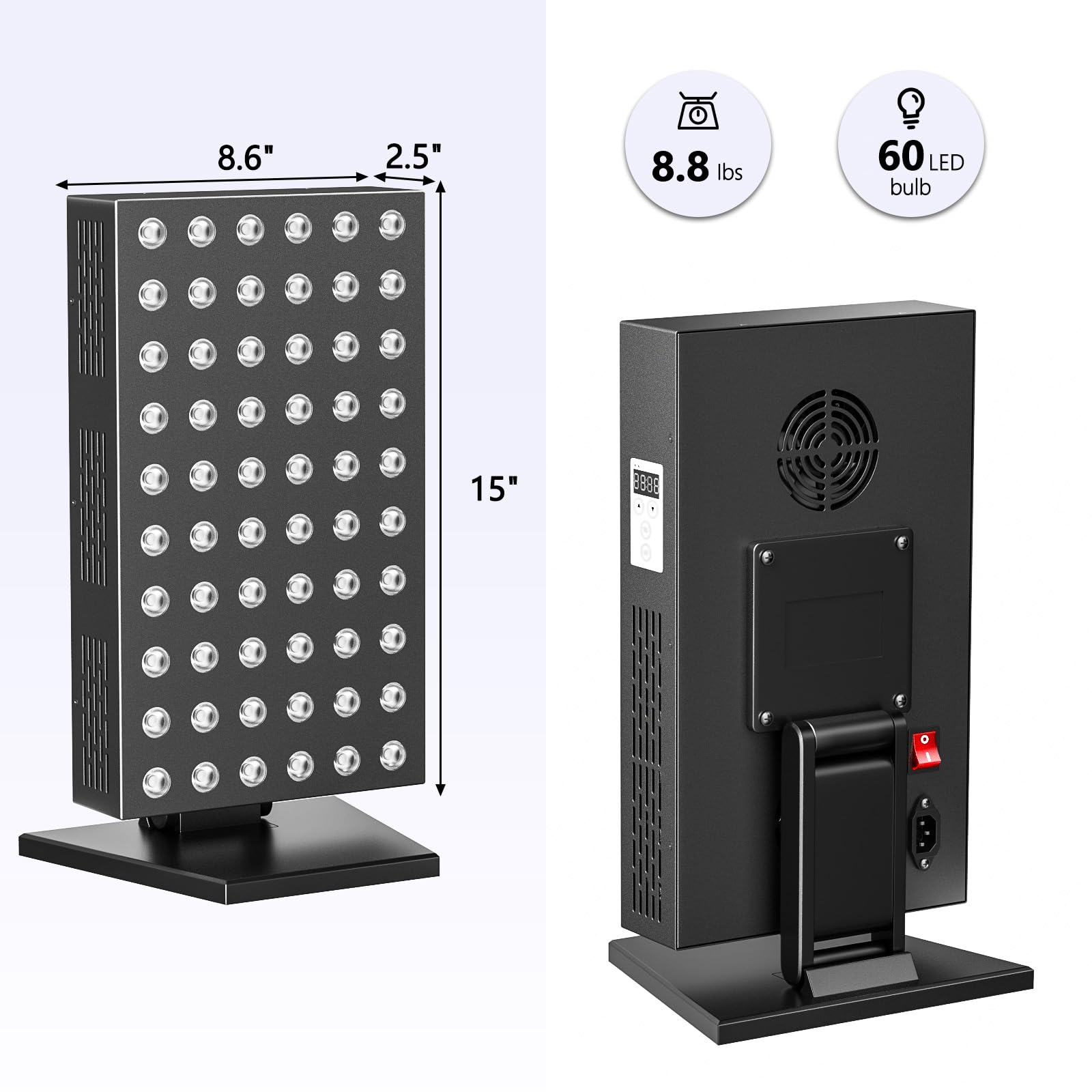 Lámpara de luz roja de 300W, panel de infrarrojos de 660 nm y 850 nm, ajuste de temporizador de 6 niveles, soporte ajustable, promueve la regeneración profunda de la piel y la circulación sanguínea