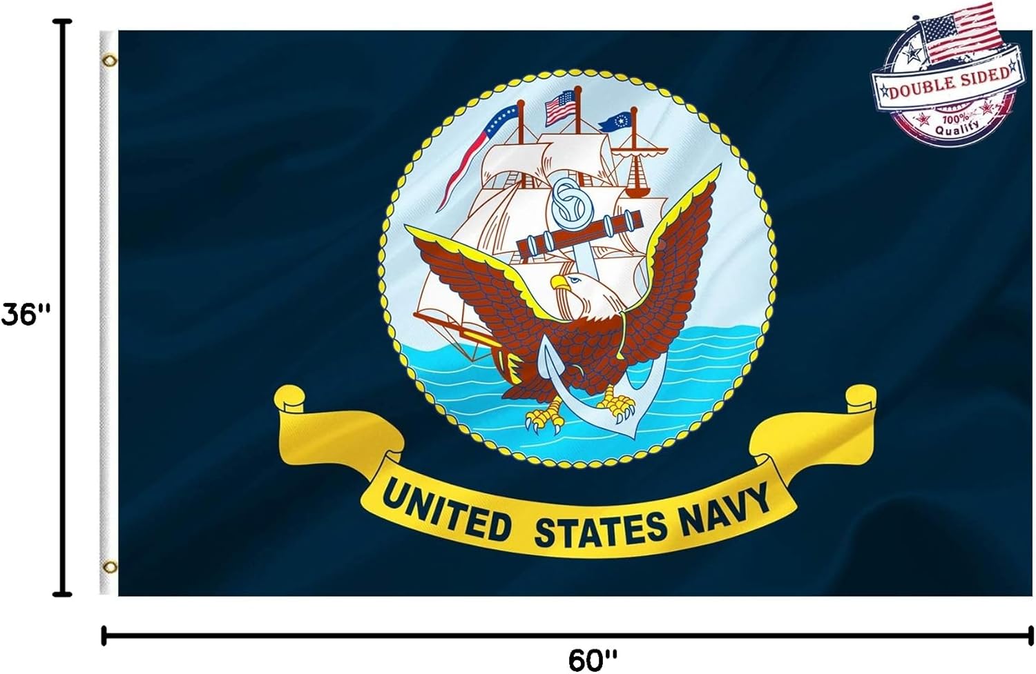 Navy Flag 3x5 Outdoor Double Sided Heavy Duty 3ply United States Navy Seal Flags Super Durable USN Flags 4 Rows Stitched Edge Canvas Header with 2 Brass Grommets Vivid Color - Image 8
