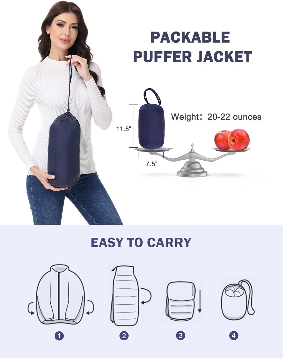 SLOW DOWN Womens Lightweight Puffer Coat, Women Hooded Packable Mid-Length Winter puffer Jacket - Image 6