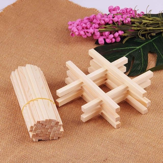 Pack of 50 Square Dowel Rods Unfinished Uniform Color Wooden Dowel Rods Wood Sticks Square Natural Hardwood Dowel Sticks for Crafts, DIY Projects to be Sanded, Stained and Varnished