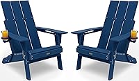 Vista 14 de Juego de 2 sillas Adirondack plegables modernas, sillas Adirondack de polietileno de alta densidad de gran tamaño con soporte para tazas, respaldo